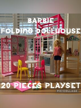 Barbie Dollhouse Set with Furniture Portable House Playset 20 Pieces